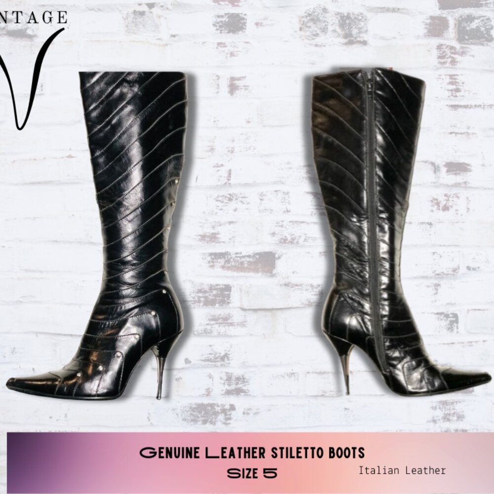Vero Cuoio Genuine Leather Boots with Metal Hardware Size 5